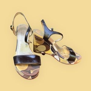 Vintage Coach Black Monogram Scribble Klara Wedge Sandals Size 7
